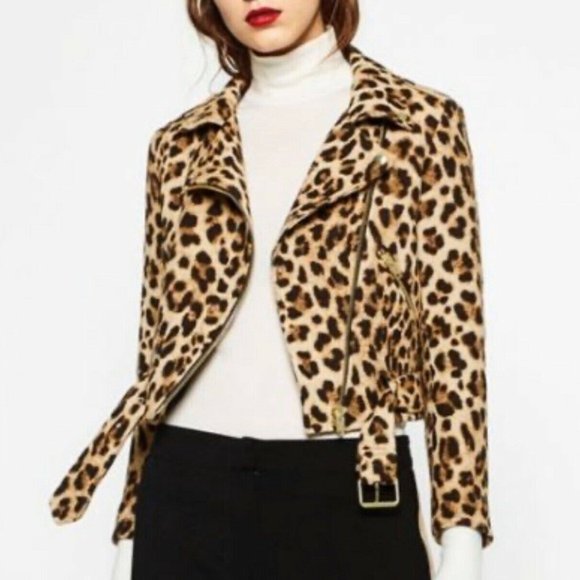 Zara Jackets & Blazers - Zara Basic Leopard Print Cropped Biker Jacket